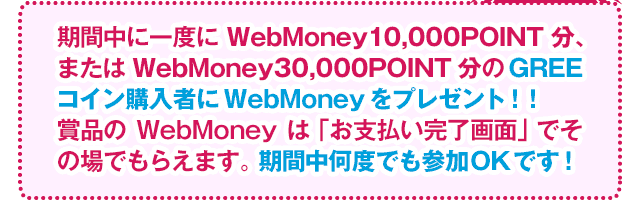 WebMoney10,000܂30,000POINTGREERCw҂WebMoneyv[gIԒxłQOKłI