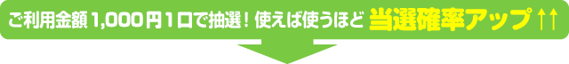 ご利用金額1,000円1口で抽選！使えば使うほど当選確率アップ↑↑